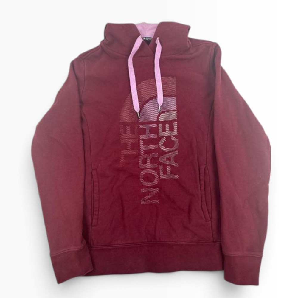 The North Face Womens Hoodie Burgundy Maroon Pink Logo Pullover Sweatshirt M